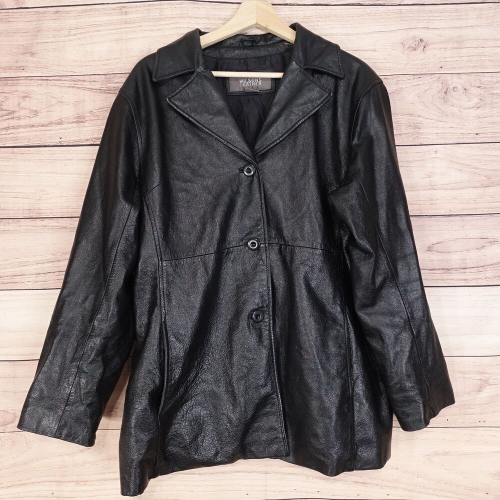 WILSONS LEATHER BLACK 100% LEATHER BUTTON‎ UP JACKET COAT WOMENS SIZE XL